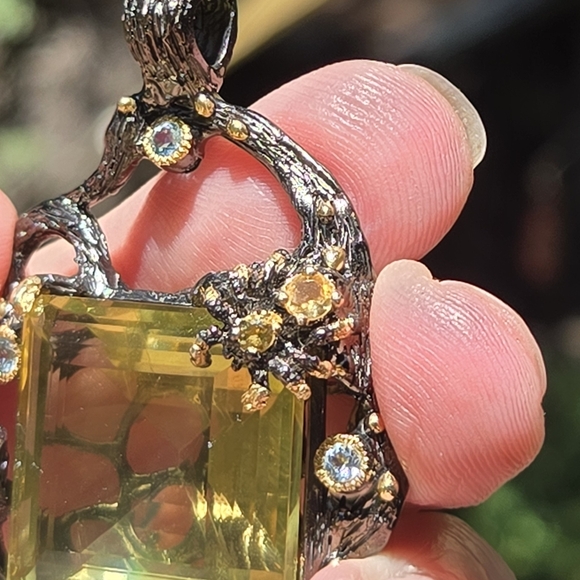 Citrine HUGE 52K & Aquamarine Gemstone Sterling Rhodium & Gold Pendant - Picture 10 of 11